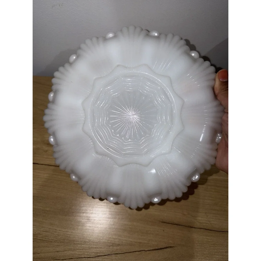 Vintage Anchor Hocking Milk Glass with gold edging egg plate Deviled Eggs 10